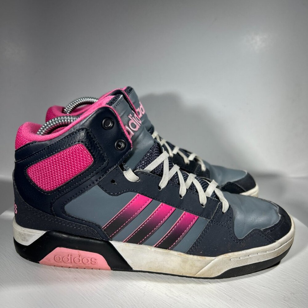 Adidas Neo Girls Fashion Sneakers Hightop Shoes Size 5 Black Gray Pink Youth Gym - Picture 5 of 12